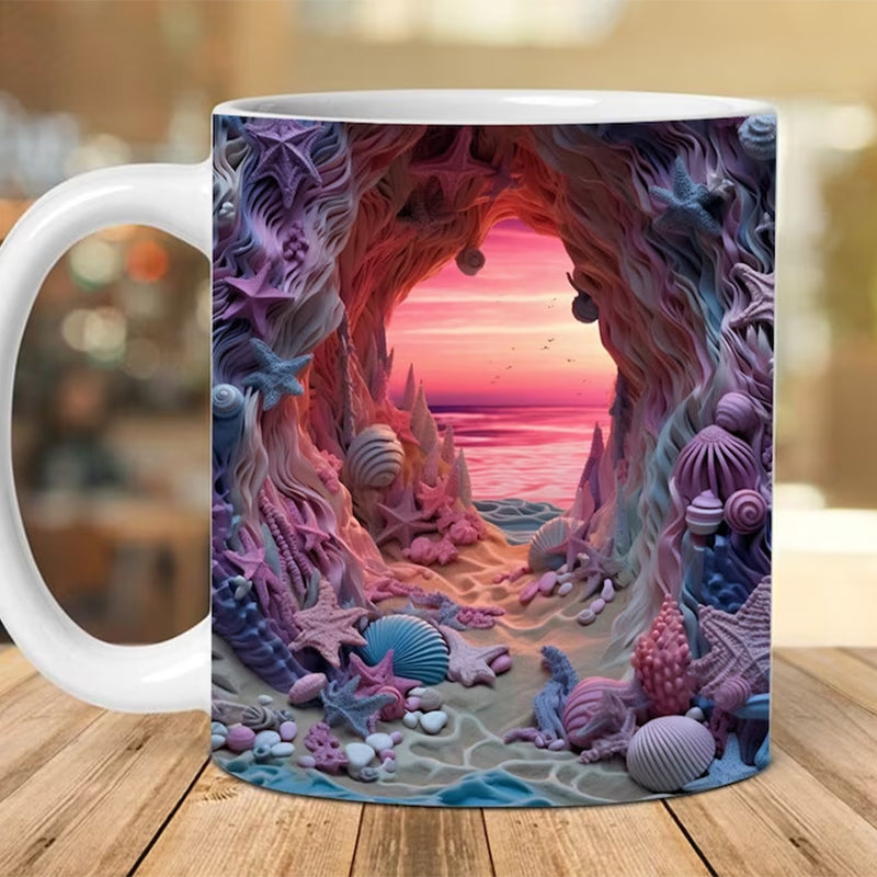 3D Ocean Beach Break Through Theme Coffee Mug