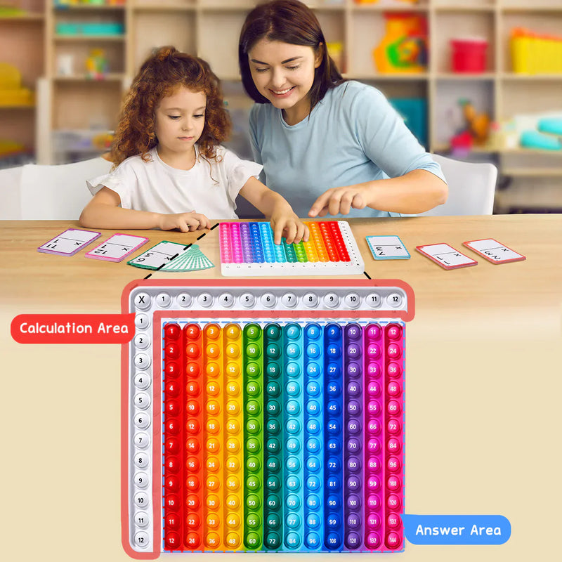 Math Flash Cards and Pop Fidget Chart, Push Bubble Number Table Chart Sensory Toy