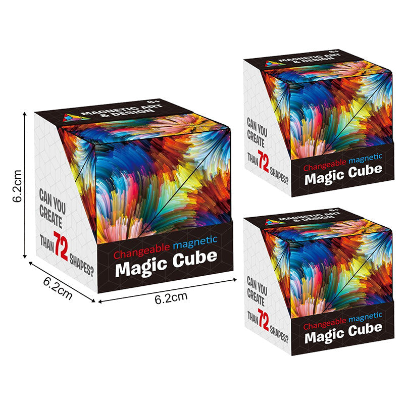 3D Changeable Geometric Magnetic Magic Cube, Hand Flip Variety Puzzle Cube Fidget Toy