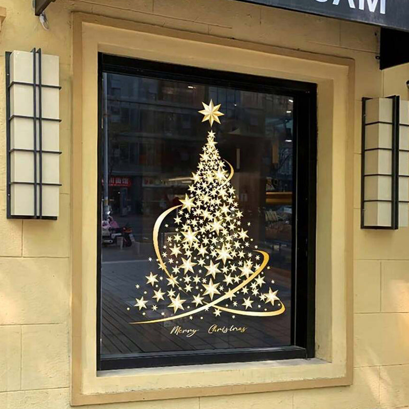 Golden Christmas Tree Window Clings Stickers for Glass