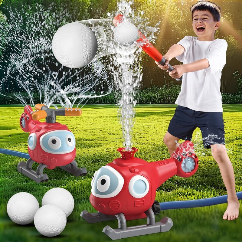 2 in 1 Outdoor Yard 360°Roating Spray Water Sprinkler Baseball Toy with 4 Baseballs