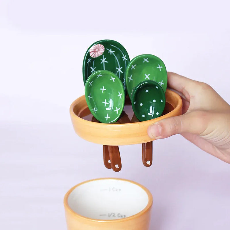 Prickly Cacti Measuring Set, Ceramic Measuring Spoons and Cups