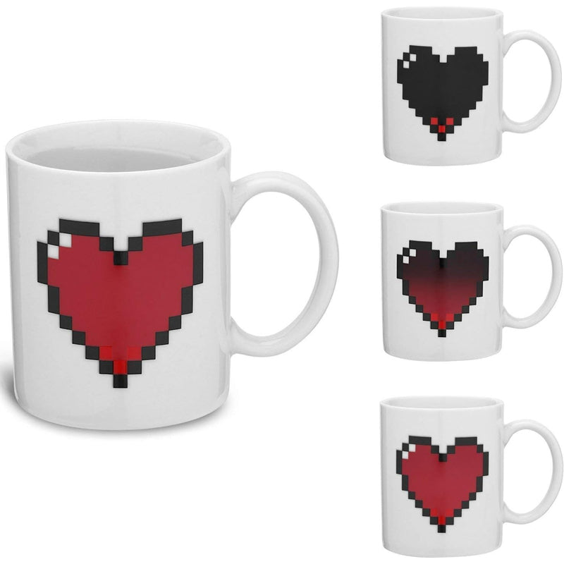 Pixel Heart Magic Heat Sensitive Color Changing Ceramic Coffee Mug