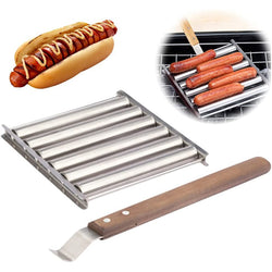 BBQ Hot Dog Roller Stainless Steel Sausage Griller with Wooden Handle