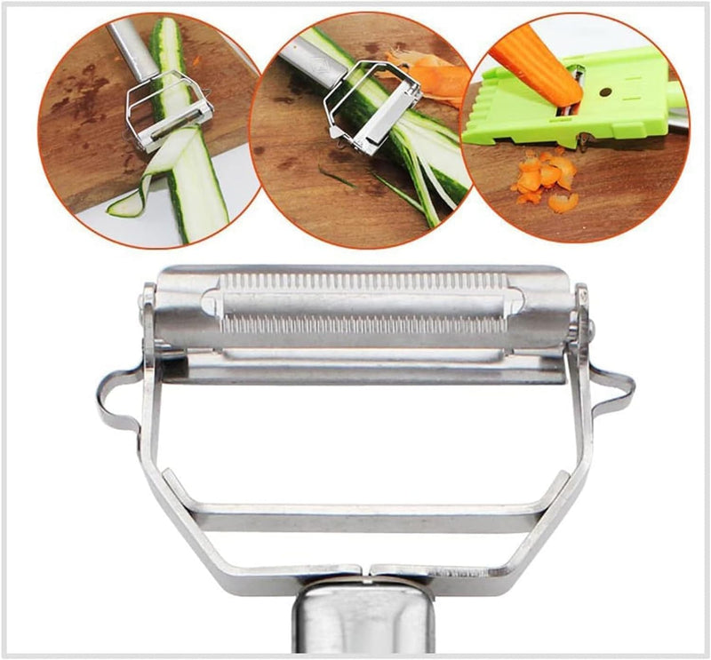 2-in-1 Vegetable Shredder & Slicer, Multi Double Knife Peeler