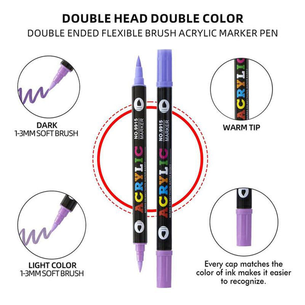 Dual Tip Acrylic Paint Marker Pens, Quick Drying Filling Color Pigment Marker