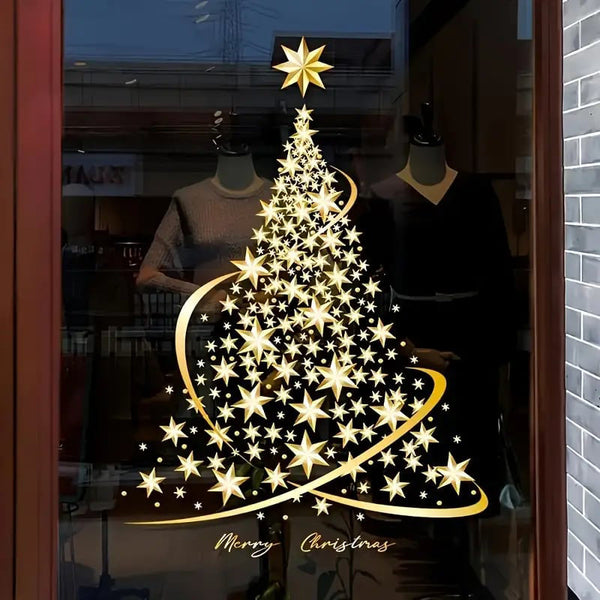 Golden Christmas Tree Window Clings Stickers for Glass