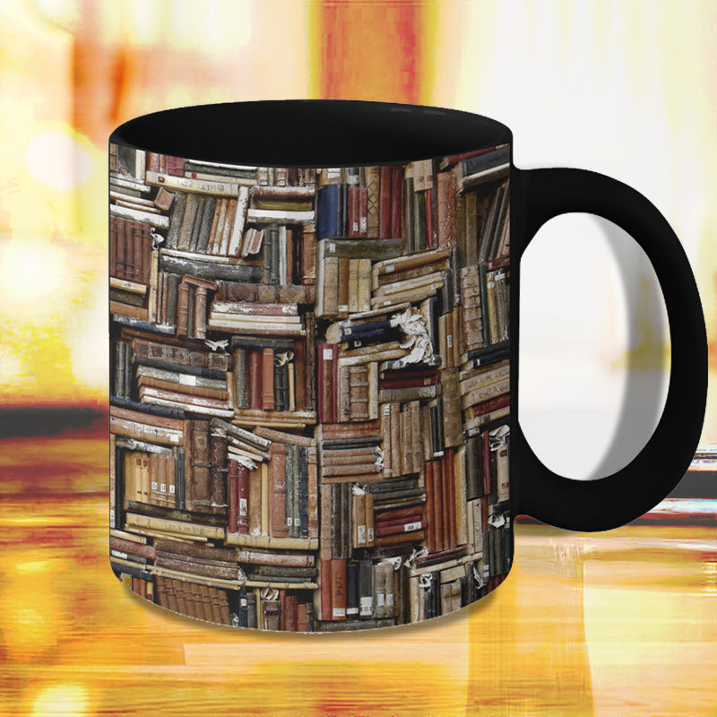 Bookself Ceramic Coffee Mug - Gift for Cat Book Lover