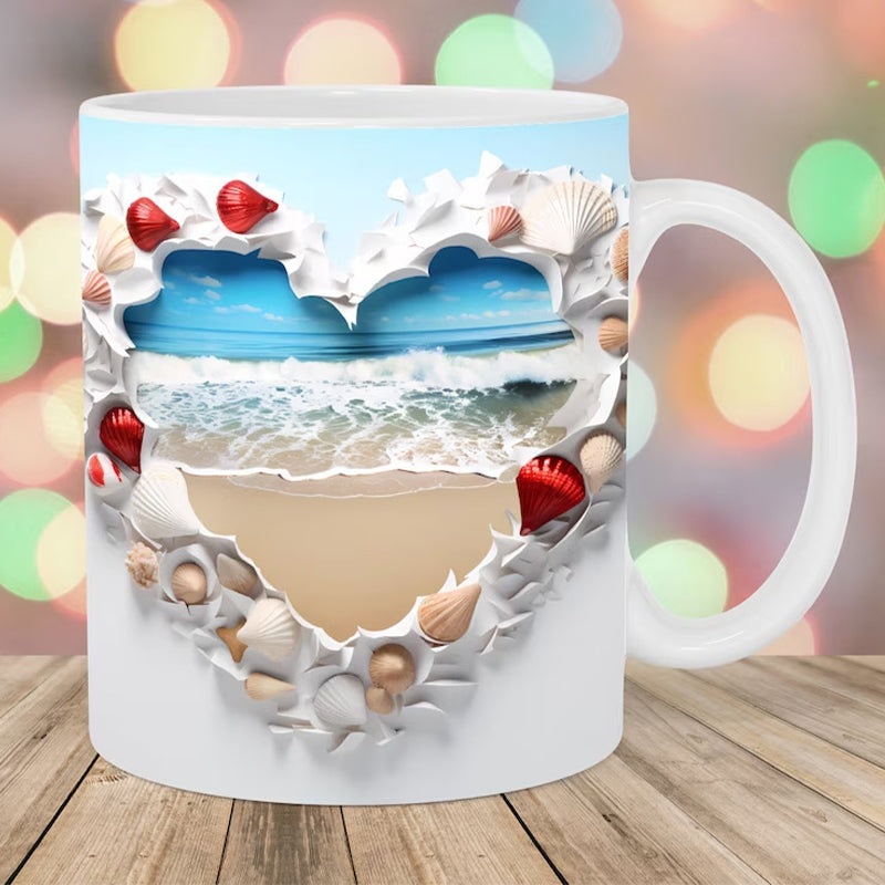 3D Ocean Beach Break Through Theme Coffee Mug