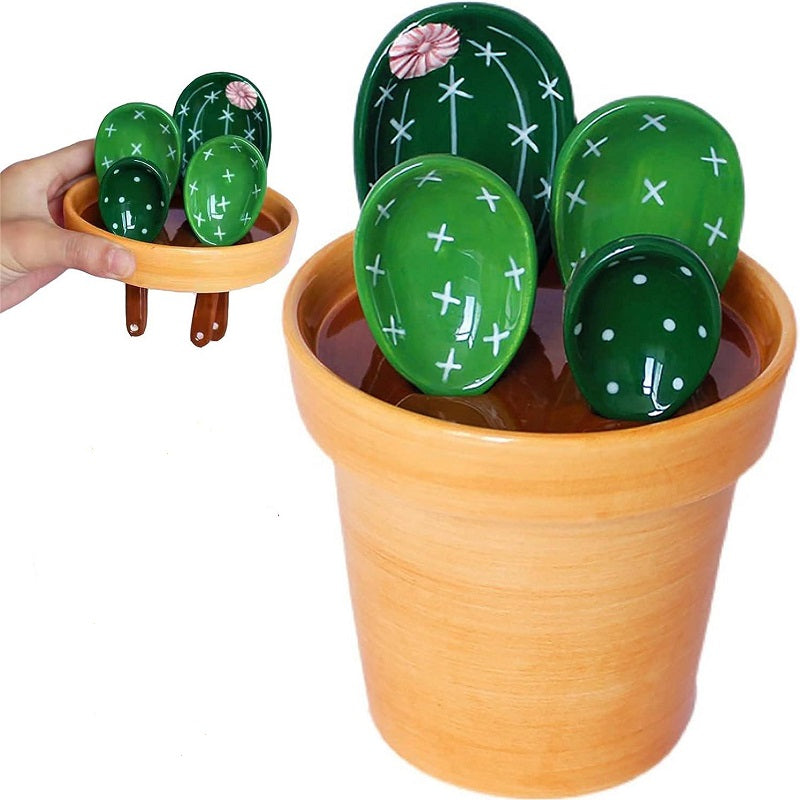 Prickly Cacti Measuring Set, Ceramic Measuring Spoons and Cups