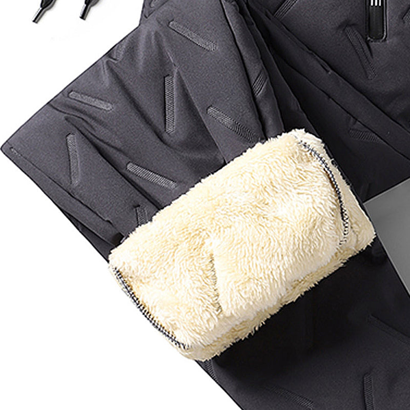 Unisex Thickened Windproof Winter Soft Fleece-Lined Pants with Zippered Pockets