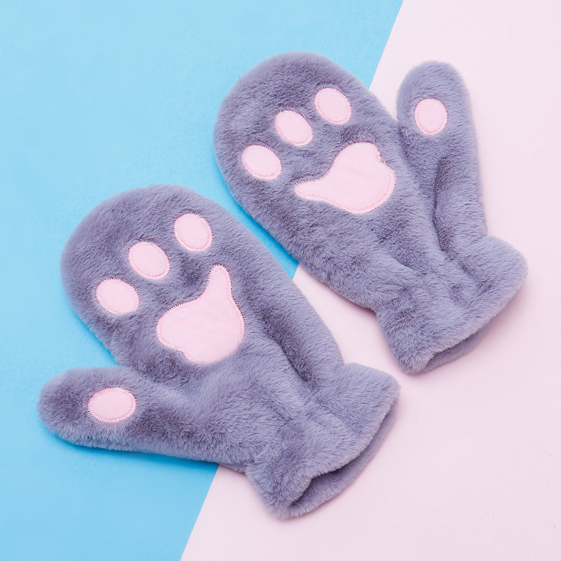 Thickened plush cat claw gloves