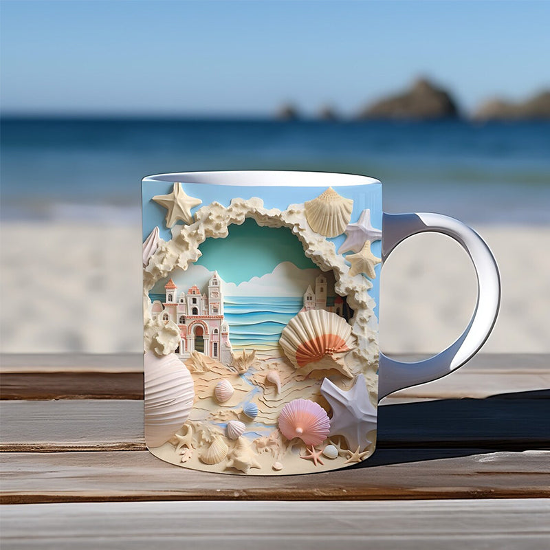 3D Ocean Beach Break Through Theme Coffee Mug