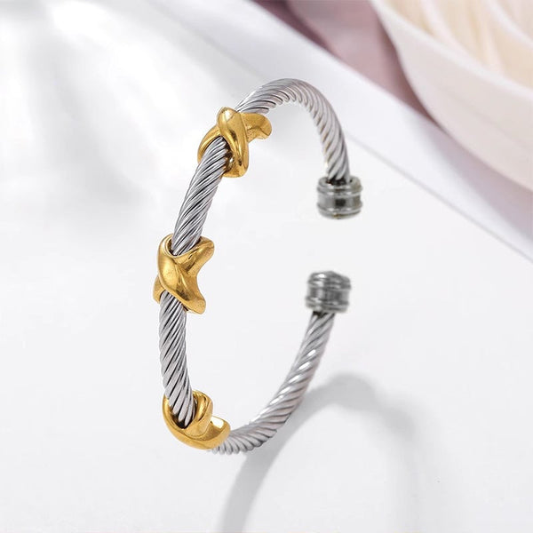 Two Tone Knot Twisted Bangle