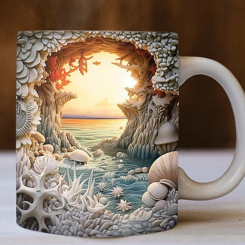 3D Ocean Beach Break Through Theme Coffee Mug