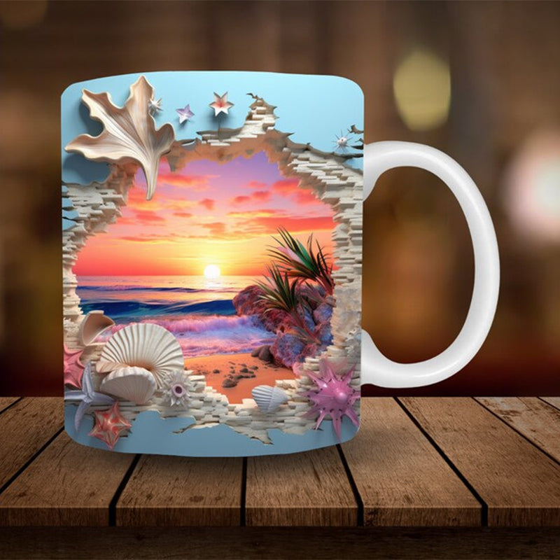 3D Ocean Beach Break Through Theme Coffee Mug