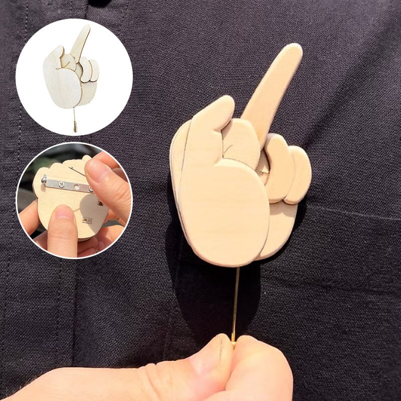 Funny Wooden Finger Brooch Middle Finger Pin DIY Kit