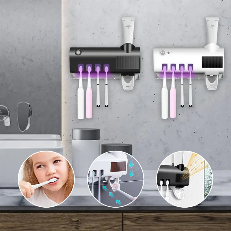 Smart UV Light Sterilizer Toothbrush Holder, WaII Mount Toothpaste Dispenser