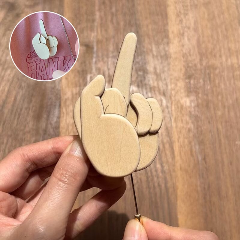 Funny Wooden Finger Brooch Middle Finger Pin DIY Kit