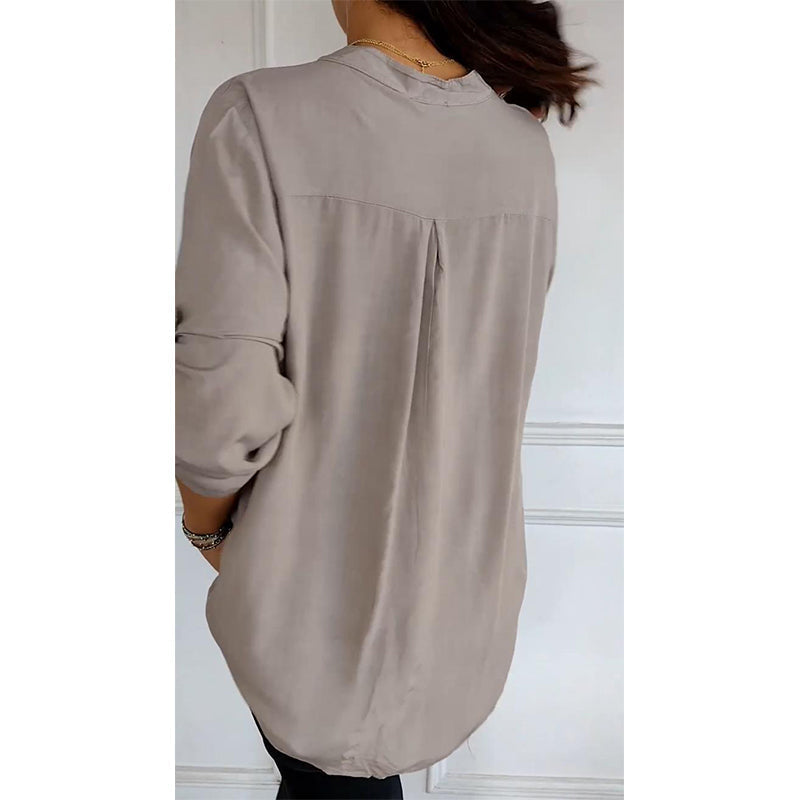 Women Paneled Sequin Mid-sleeve Button Casual Top