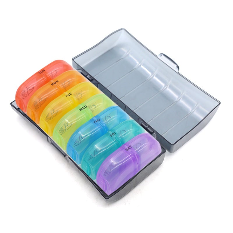 Portable Multicolour Weekly Monthly Pill Organizer, 2 Times A Day Pill Box