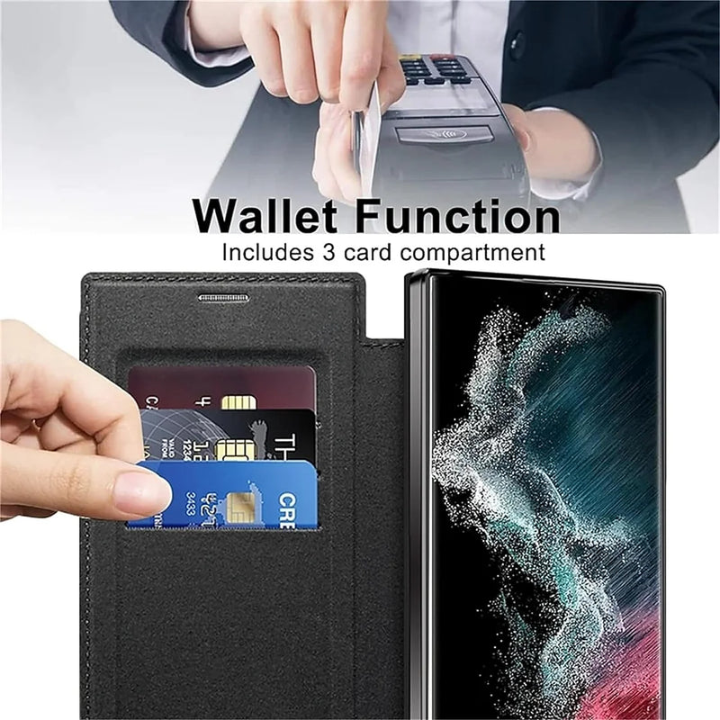 Leather Magnetic Flip Phone Case with Credit Card Holder for Samsung