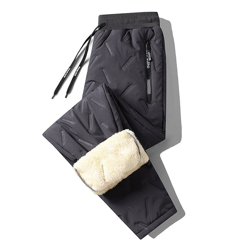 Unisex Thickened Windproof Winter Soft Fleece-Lined Pants with Zippered Pockets