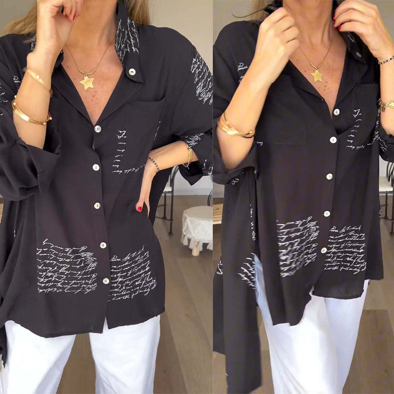 Letter Print Fashion Lapel Shirt for Women