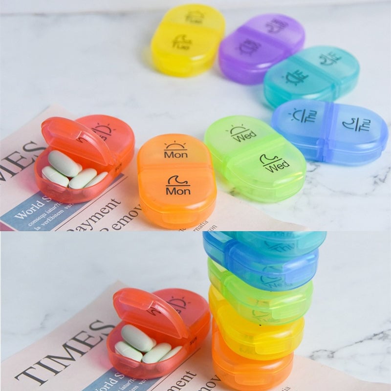 Portable Multicolour Weekly Monthly Pill Organizer, 2 Times A Day Pill Box