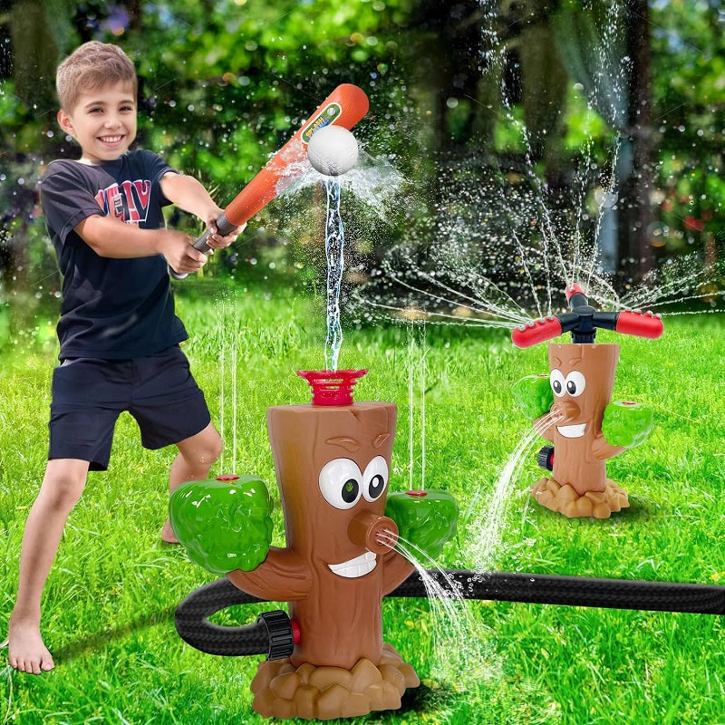 2 in 1 Outdoor Yard 360°Roating Spray Water Sprinkler Baseball Toy with 4 Baseballs