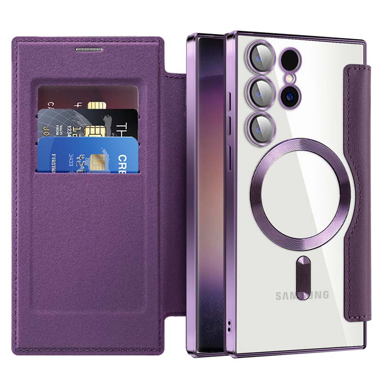 Leather Magnetic Flip Phone Case with Credit Card Holder for Samsung