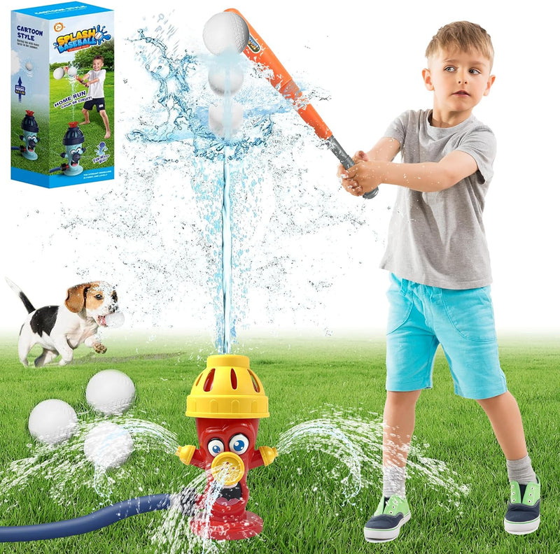 2 in 1 Outdoor Yard 360°Roating Spray Water Sprinkler Baseball Toy with 4 Baseballs