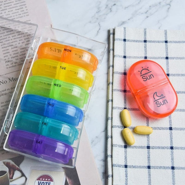 Portable Multicolour Weekly Monthly Pill Organizer, 2 Times A Day Pill Box