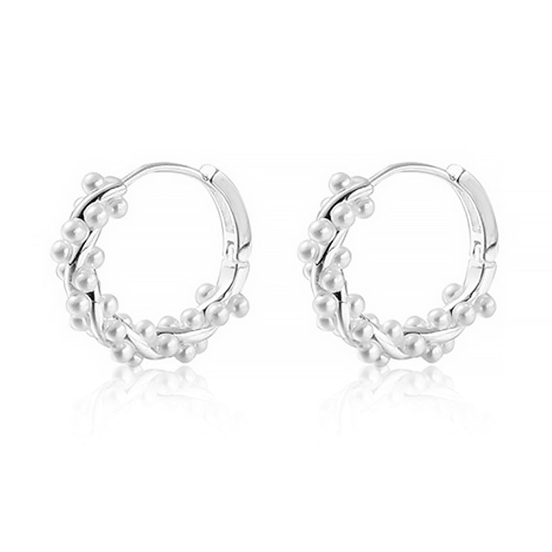 Minimalist Delicate Twisted Pearl Hoop Earrings