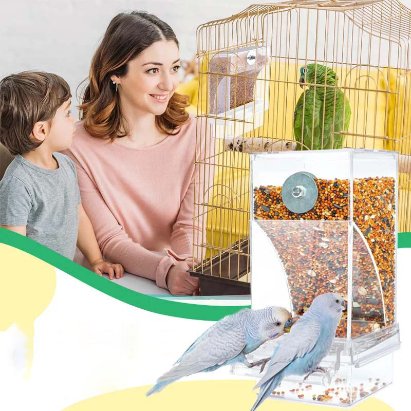 Automatic No-Spill Transparent Bird Feeder for Small and Medium Parakeets