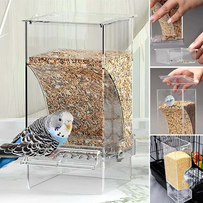 Automatic No-Spill Transparent Bird Feeder for Small and Medium Parakeets