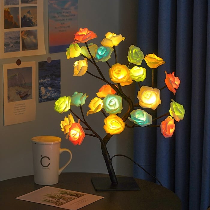 Tabletop Rose Flower Tree Lamp