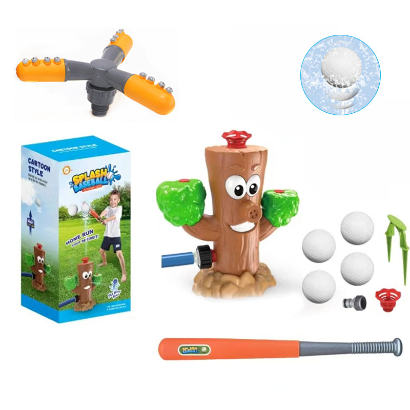 2 in 1 Outdoor Yard 360°Roating Spray Water Sprinkler Baseball Toy with 4 Baseballs