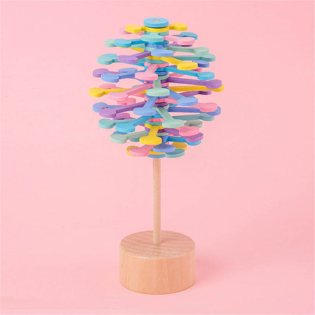 Wooden Helicone Lollipop Rotating Magic Wand Stress Relief Toy