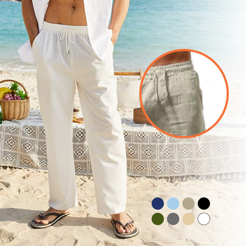 Men's Cotton Linen Breathable Solid Color Trousers