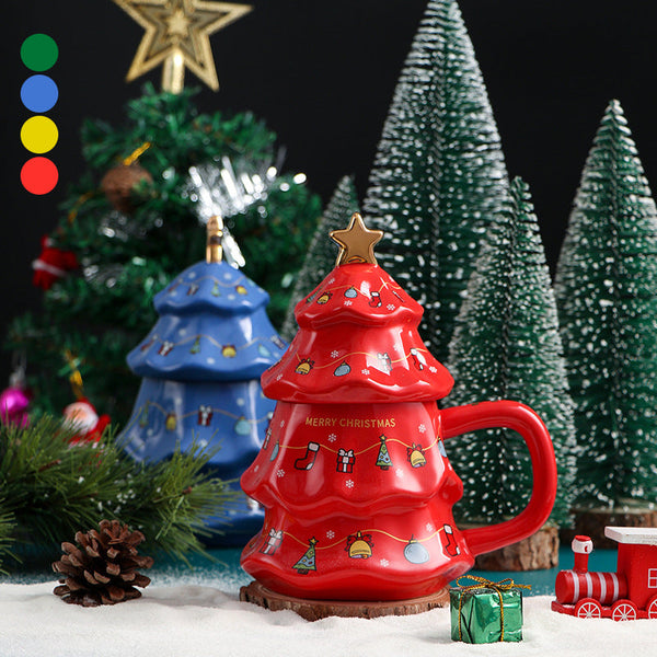 Christmas Tree Ceramic Mug with Lid