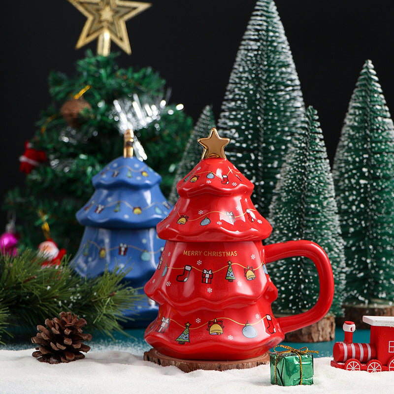 Christmas Tree Ceramic Mug with Lid