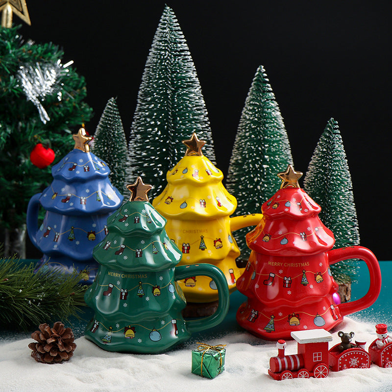 Christmas Tree Ceramic Mug with Lid