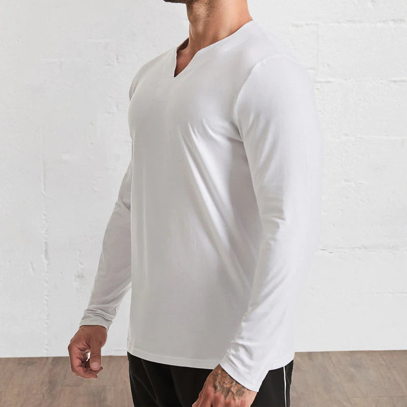 Men's V-Neck Cotton Long Sleeve Shirt