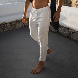 Men's Cotton Linen Breathable Solid Color Trousers