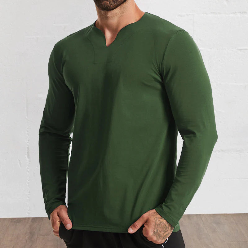 Men's V-Neck Cotton Long Sleeve Shirt