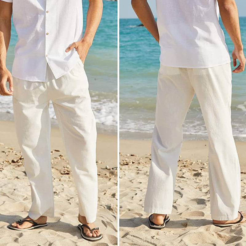 Men's Cotton Linen Breathable Solid Color Trousers