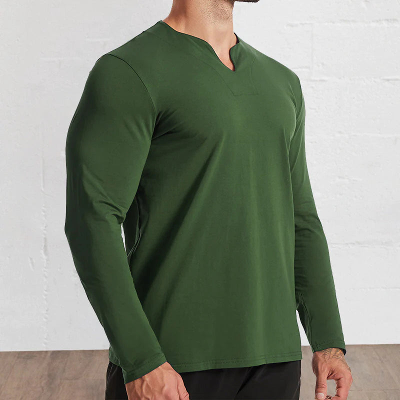 Men's V-Neck Cotton Long Sleeve Shirt