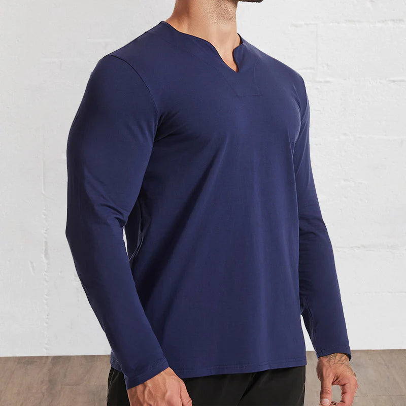 Men's V-Neck Cotton Long Sleeve Shirt