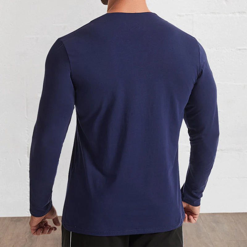 Men's V-Neck Cotton Long Sleeve Shirt